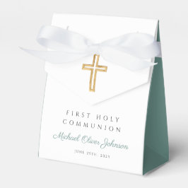 Religious Cross Boy Green First Communion フェイバーボックス