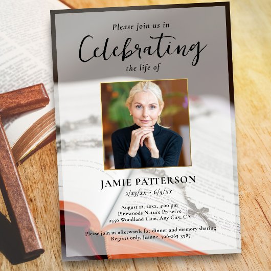 Religious Cross Celebration of Life Photo Funeral 招待状