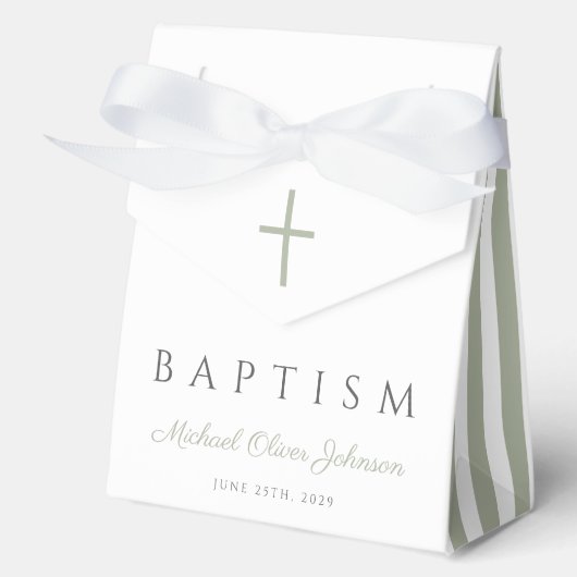 Religious Cross Dusty Blue Script Boy Baptism  フェイバーボックス (正面)