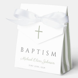 Religious Cross Dusty Blue Script Boy Baptism  フェイバーボックス