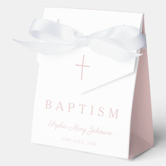 Religious Cross Pink Script Girl Baptism  フェイバーボックス (正面)