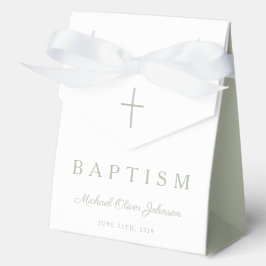 Religious Cross Sage Green Script Boy Baptism  フェイバーボックス
