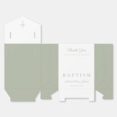 Religious Cross Sage Green Script Boy Baptism  フェイバーボックス (見開き)