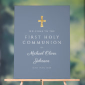 Religious Dusty Blue Boy First Communion Welcome アクリルサイン (ニュートラル)