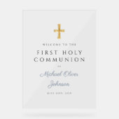 Religious Dusty Blue Boy First Communion Welcome アクリルサイン (正面)