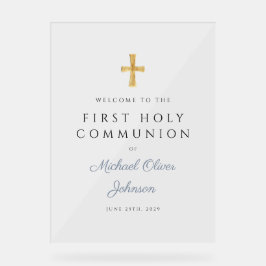 Religious Dusty Blue Boy First Communion Welcome アクリルサイン