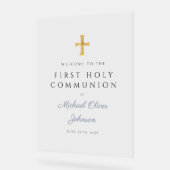 Religious Dusty Blue Boy First Communion Welcome アクリルサイン (傾斜)