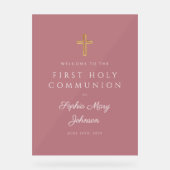 Religious Dusty Pink Girl First Communion Welcome アクリルサイン (正面)