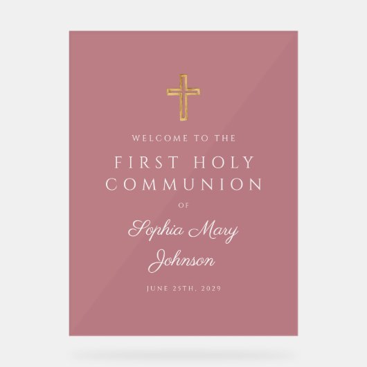 Religious Dusty Pink Girl First Communion Welcome アクリルサイン (正面)