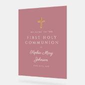 Religious Dusty Pink Girl First Communion Welcome アクリルサイン (傾斜)