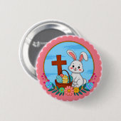 Religious Easter Bunny with Cross and Floral Egg 缶バッジ (正面&裏面)