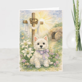 Religious Easter Westie Watercolor Card カード