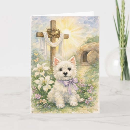 Religious Easter Westie Watercolor Card カード (正面)