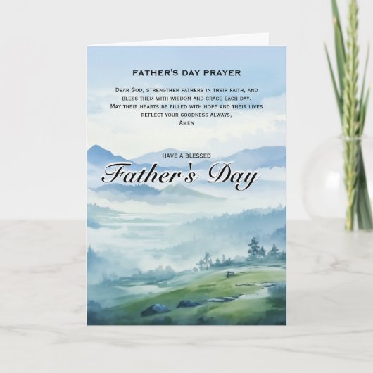 Religious Father’s Day Blue Watercolor Nature カード (正面)
