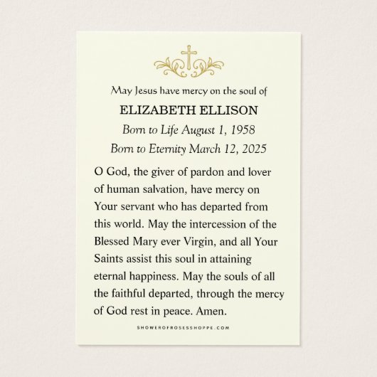 Religious Funeral Memorial Photo Prayer (裏面)