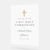 Religious Green Boy First Communion Welcome アクリルサイン (傾斜)