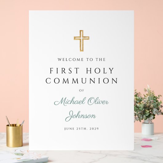 Religious Green Boy First Communion Welcome アクリルサイン (ウェディング)