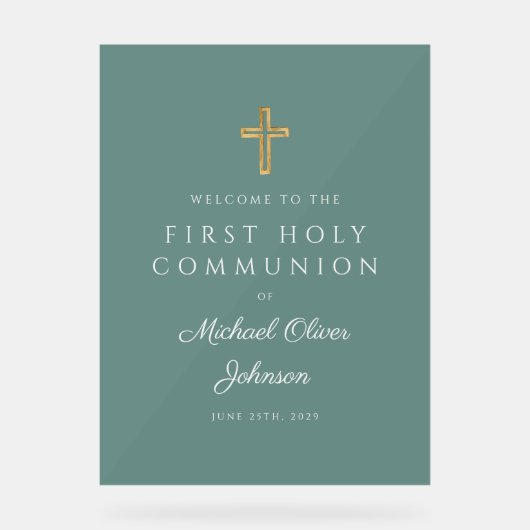 Religious Green Boy First Communion Welcome アクリルサイン (正面)
