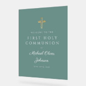 Religious Green Boy First Communion Welcome アクリルサイン (傾斜)