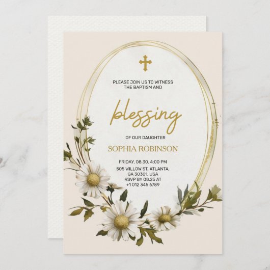 Religious invitation card with floral design 招待状 (正面/裏面)