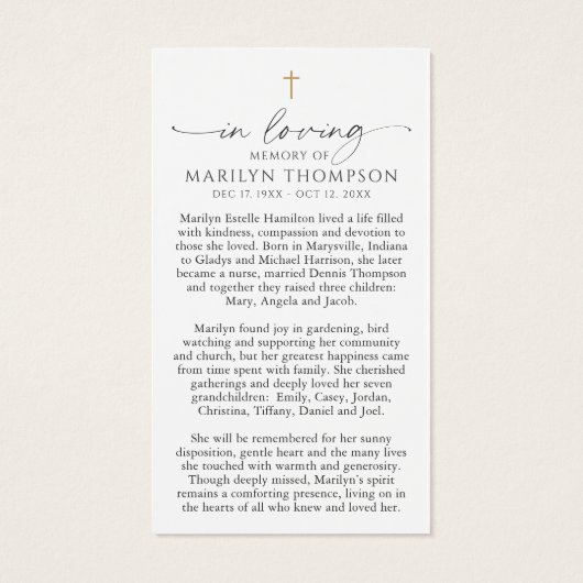 Religious Jesus Remembrance Sympathy Prayer Card (裏面)