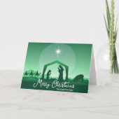 Religious Merry Christmas Green Nativity Scene シーズンカード (正面)