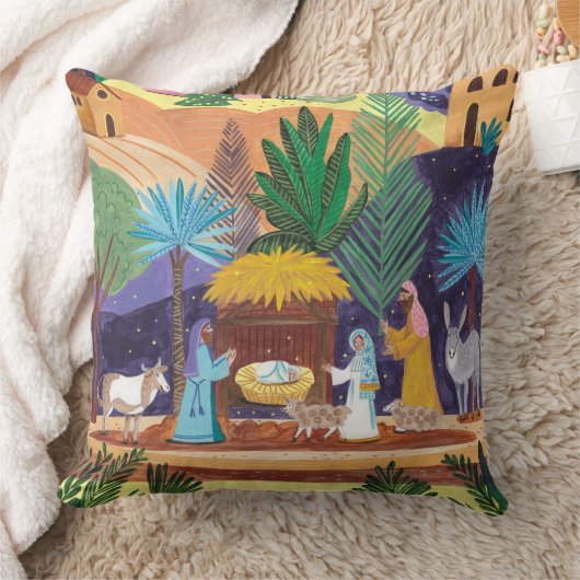 Religious Nativity Scene Glory to God Christmas クッション (ブランケット)