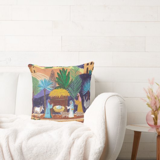 Religious Nativity Scene Glory to God Christmas クッション (ソファ)