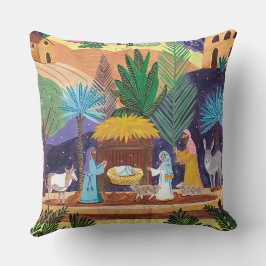 Religious Nativity Scene Glory to God Christmas クッション (裏面)