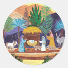 Religious Nativity Scene Glory to God Christmas ラウンドシール