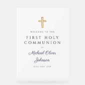 Religious Navy Blue Boy First Communion Welcome アクリルサイン (正面)