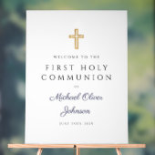 Religious Navy Blue Boy First Communion Welcome アクリルサイン (ニュートラル)