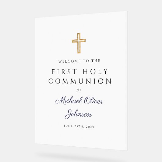 Religious Navy Blue Boy First Communion Welcome アクリルサイン (傾斜)