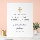 Religious Navy Blue Boy First Communion Welcome アクリルサイン (ウェディング)