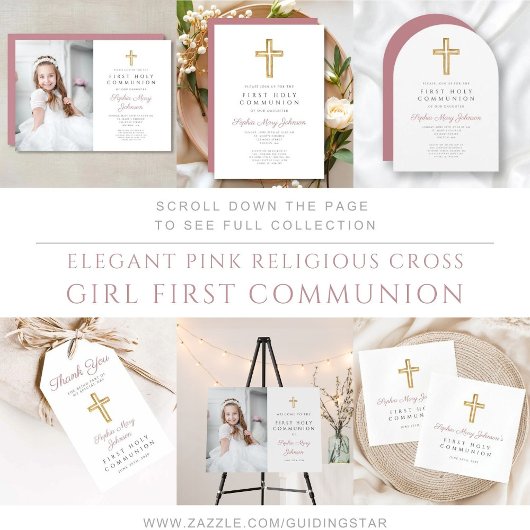 Religious Pink Script Girl First Communion Welcome アクリルサイン