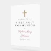 Religious Pink Script Girl First Communion Welcome アクリルサイン (傾斜)