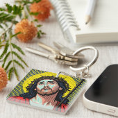 Religious Pop Art Crown of Thorns Halftone Comic P キーホルダー (正面右)