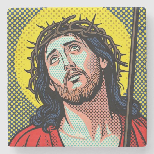 Religious Pop Art Crown of Thorns Halftone Comic P ストーンコースター (正面)