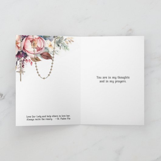Religious St. Padre Pio Flowers Rosary カード (内部)