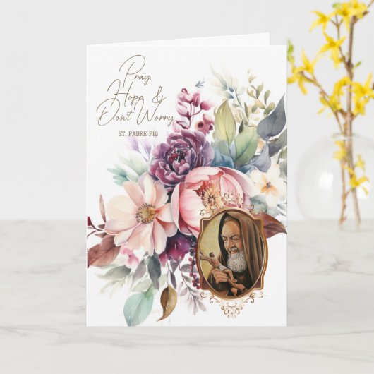 Religious St. Padre Pio Flowers Rosary カード (黄色い花)