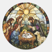 Religious Stained Glass Nativity Holiday ラウンドシール (正面)
