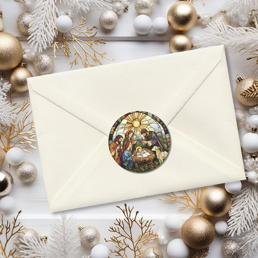 Religious Stained Glass Nativity Holiday ラウンドシール