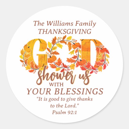 Religious Thanksgiving Dinner Faith Bible Quote ラウンドシール (正面)
