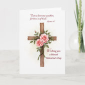 Religious Valentine’s Day Cross Roses Scripture カード (正面)