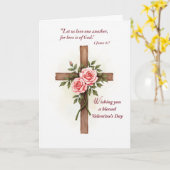 Religious Valentine’s Day Cross Roses Scripture カード (黄色い花)