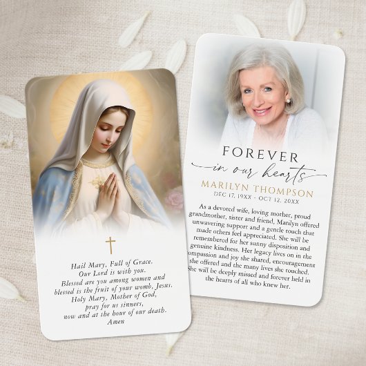 Religious Virgin Mary Cross Funeral Prayer Card