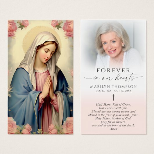 Religious Virgin Mary Cross Photo Prayer Card (正面&裏面)
