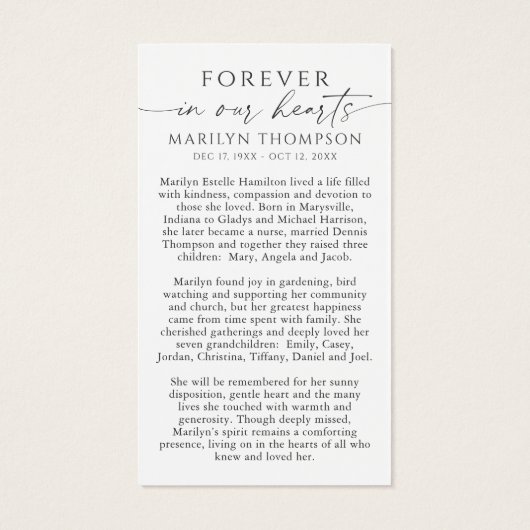 Religious Virgin Mary Funeral Sympathy Prayer Card (裏面)