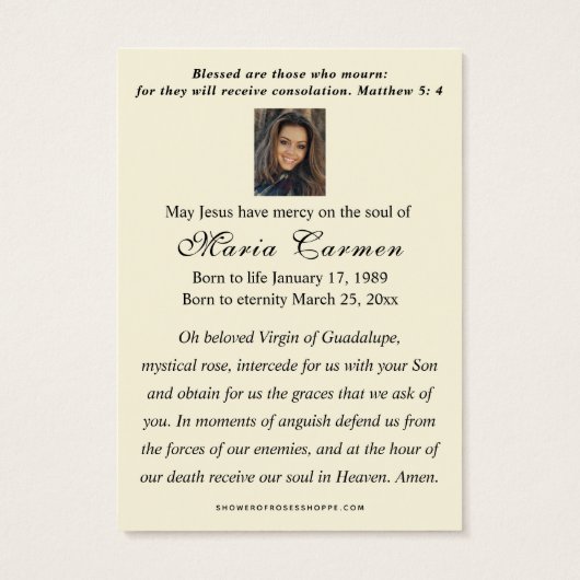 Religious Virgin Mary Guadalupe Catholic Funeral (裏面)