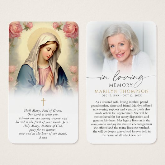 Religious Virgin Mary In Loving Memory Prayer Card (正面&裏面)